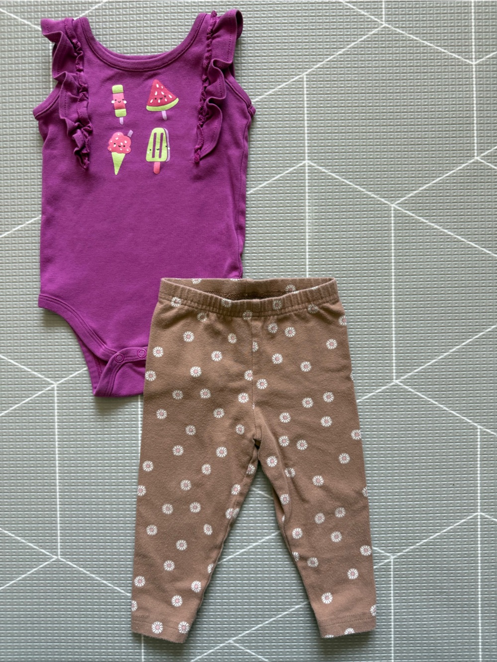 Okie dokie|Baby girl set,Purple Ruffle Fruit Bodysuit & Brown ditsy floral pants